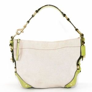 Coach Canvas and Lime Green Leather Tote